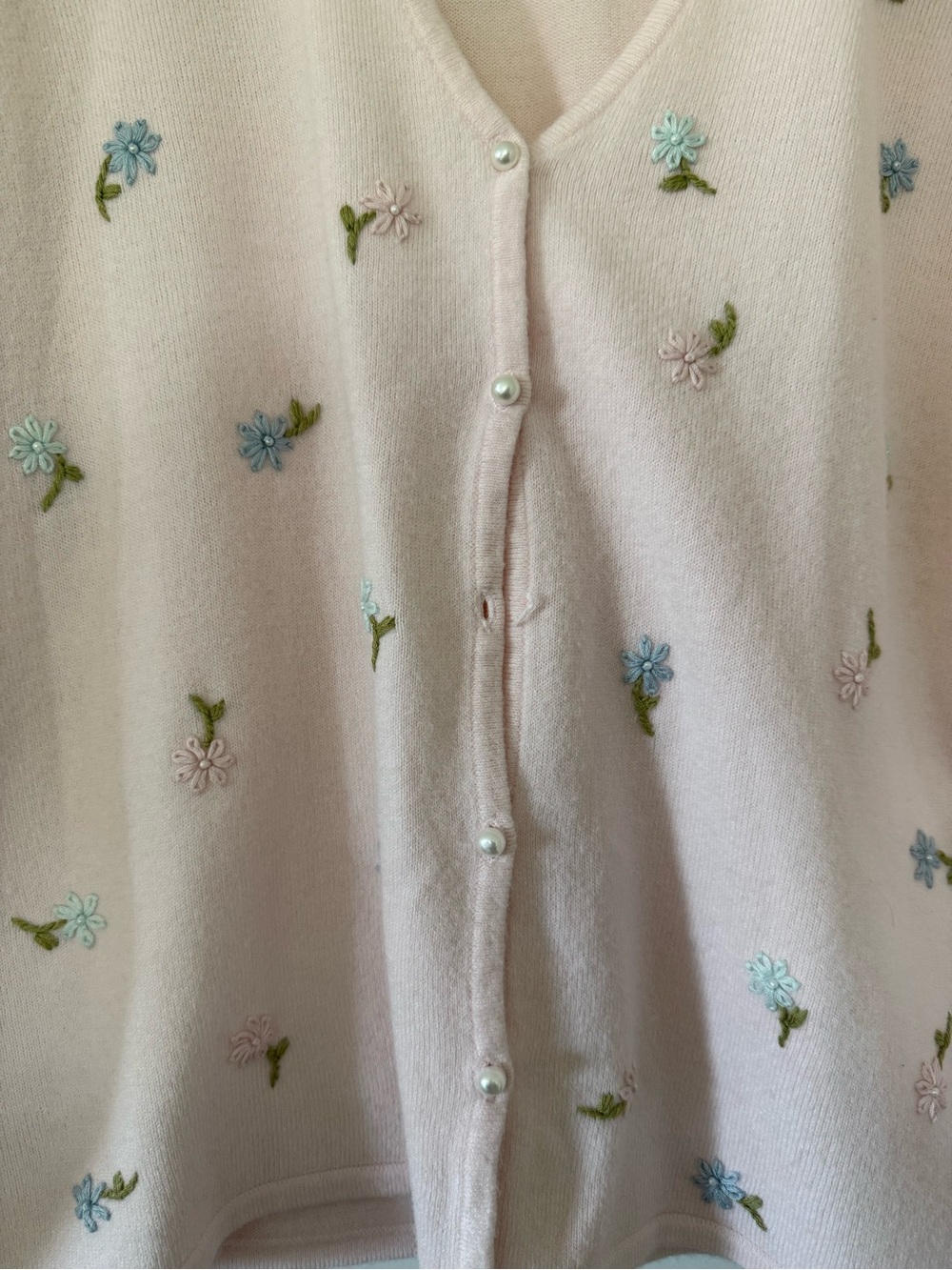 VINTAGE Designers Originals Light Pink Floral Embroidered V-Neck Cardigan - Picture 6 of 6